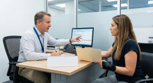Independent medical examination with doctor and patient.